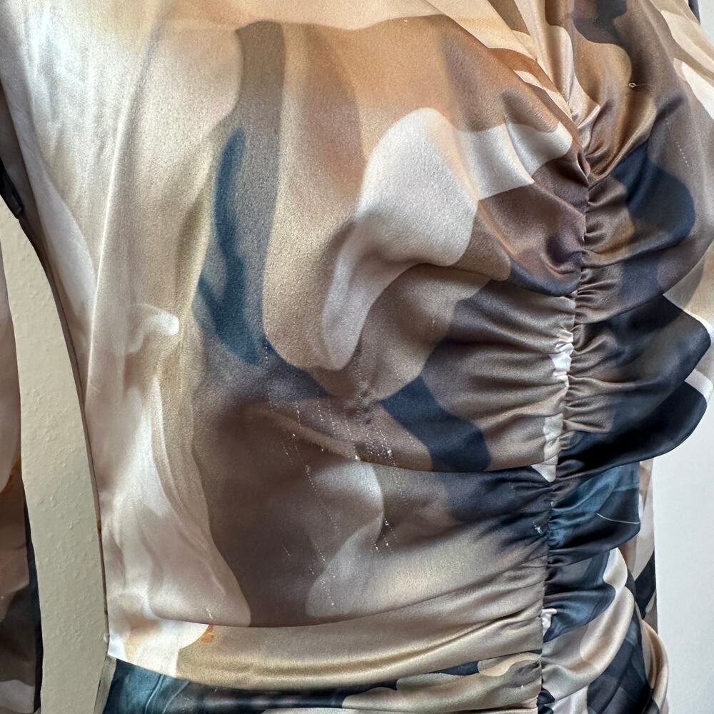 AKNVAS Beige Bold Floral Mesh Gown SIZE 4 Ruched Maxi Dress Party Designer $900 - Picture 12 of 13